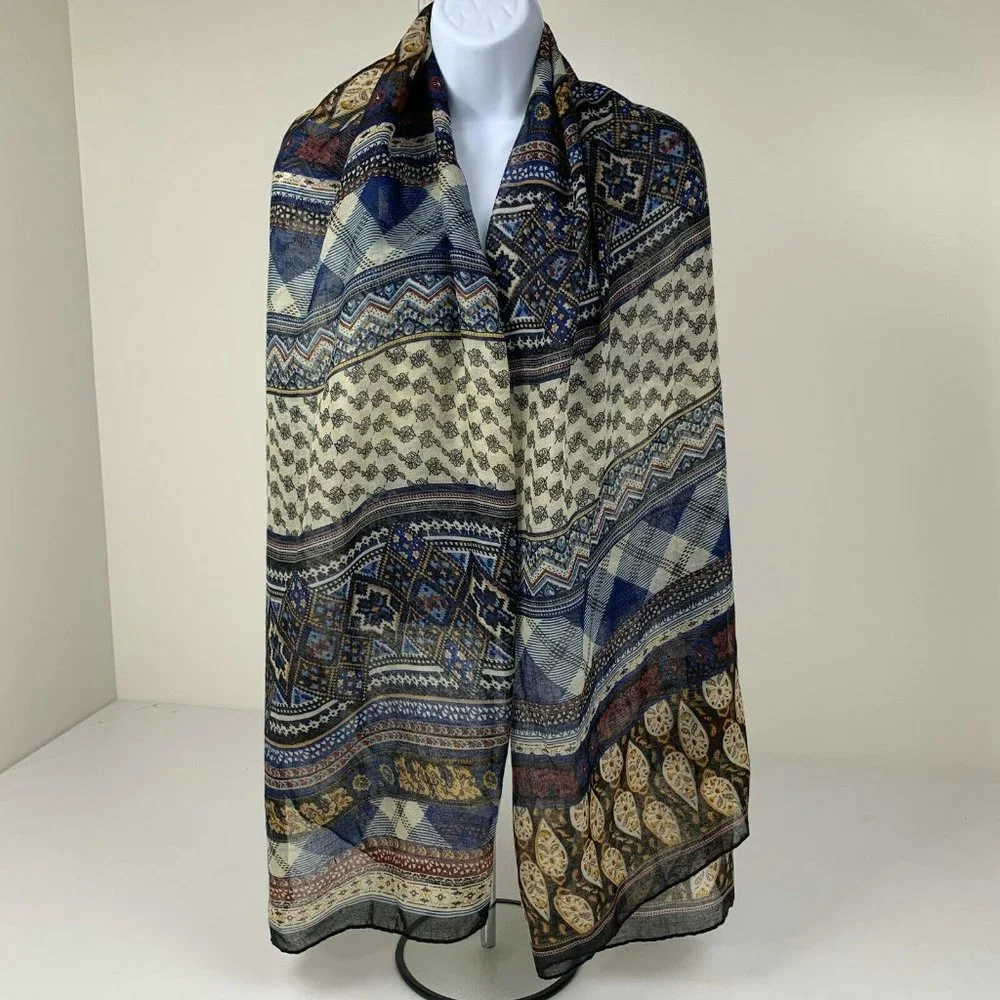 Gold Coast Womens Soft & Sheer Multi Pattern Lightweight Scarf SH3 Navy 70